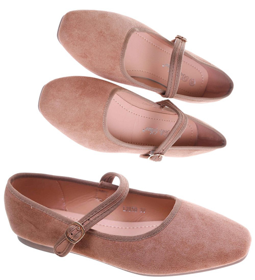 Gładkie zamszowe baleriny z paskiem /B5-1 17699 W088/