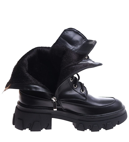 Sznurowane czarne glany trapery na platformie /F9-1 17183 T312/