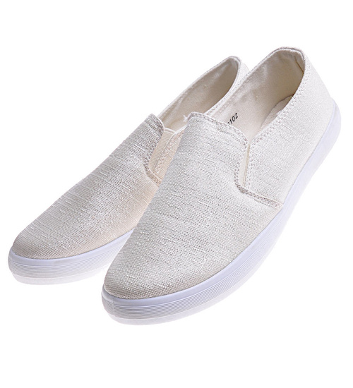 Materiałowe beżowe tenisówki slip on /E10-2 10753 T195/