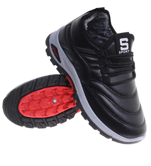 Czarne buty chłopięce sportowe z ociepleniem /E6-2 18166 T336/