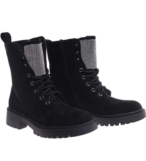 Zimowe botki trapery czarne z cyrkoniami /B2-1 18559 W440/