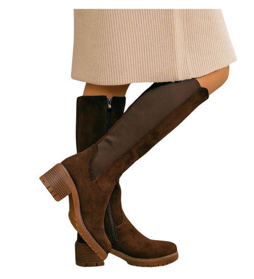 Czekoladowe ocieplane kozaki oficerki /F10-1 18497 T789/