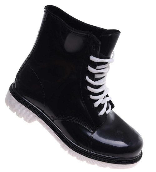 Sznurowane czarne kalosze damskie /E1-1 18071 T204/