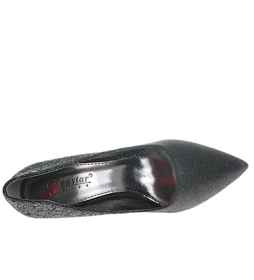 Czółenka damskie brokatowe Czarne /A10-3 10188 S496/