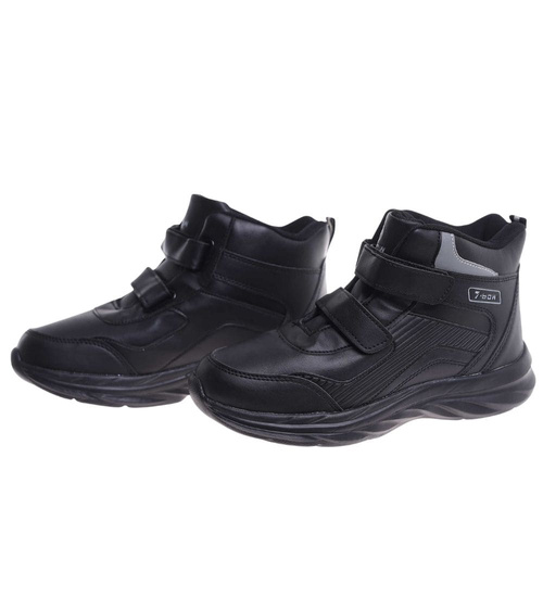 Ocieplane półbuty na rzepy Czarno białe /G5-2 18364 T285/