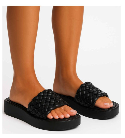 Klapki damskie czarne na platformie /D6-2 17783 T191/