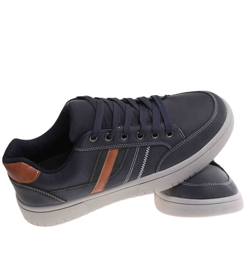 Granatowe wiązane męskie trampki z szarą podeszwą /F10-3 17982 T398/