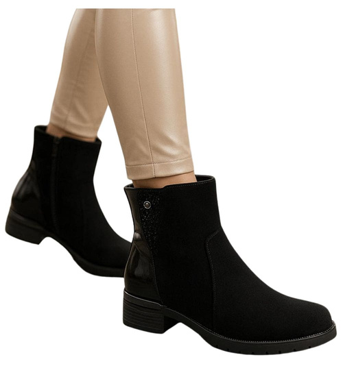 Klasyczne czarne botki damskie zimowe /G5-2 18575 W435/