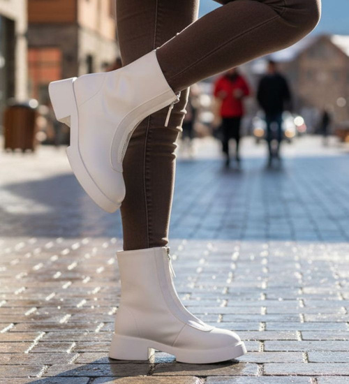 Białe botki damskie z suwakiem /B4-3 18603 T008/
