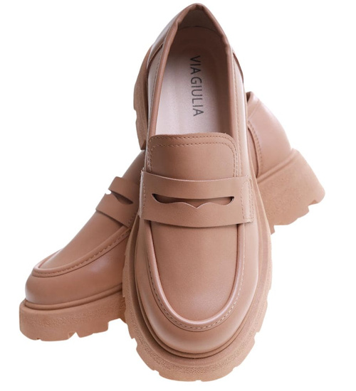 Beżowe półbuty damskie na platformie /A1-2 17202 T234/