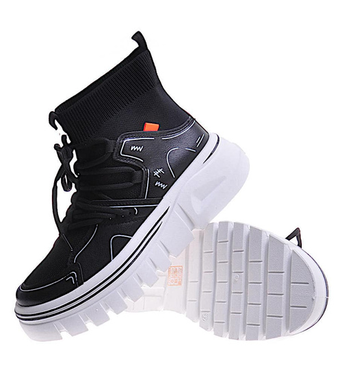 Damskie botki na platformie Czarne /A10-2 10750 T346/