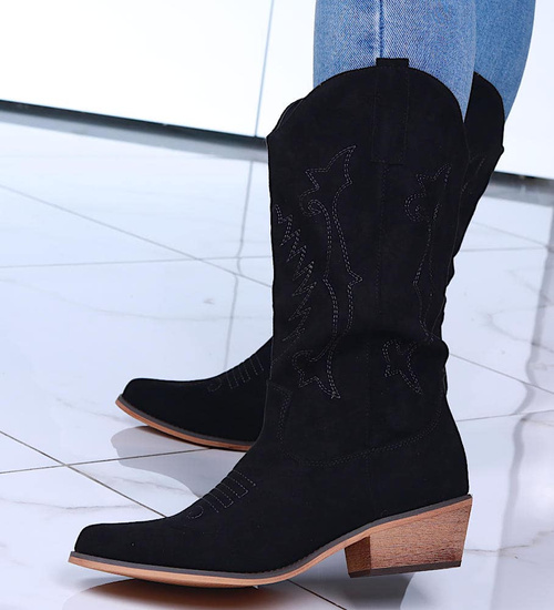 Czarne kozaki damskie zamszowe kowbojki /F5-2 12513 T591/