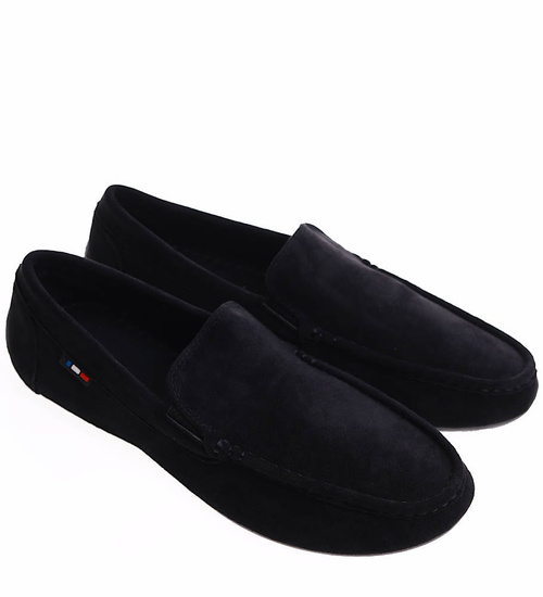 Czarne półbuty męskie wsuwane mokasyny /A5-2 16630 S398/