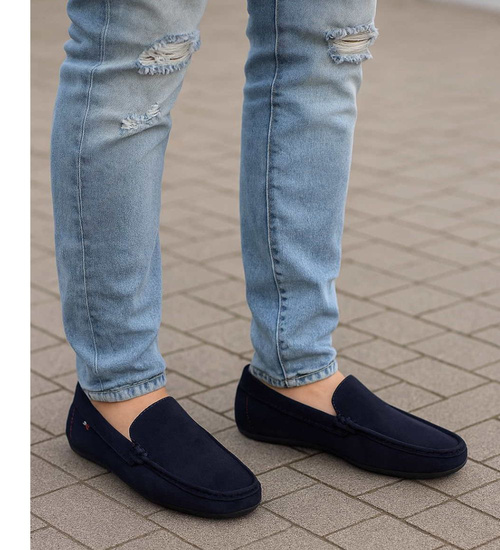 Granatowe wsuwane mokasyny półbuty /G10-3 18063 T386 +H2/