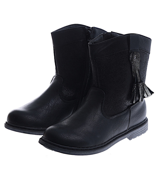 Czarne dziewczęce kozaki z frędzlami /G6-1 15036 T390/