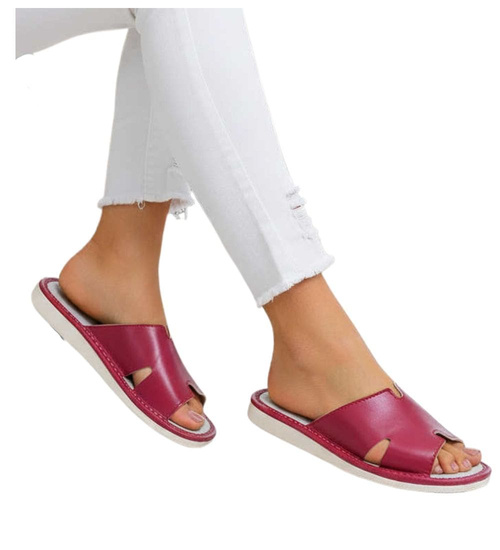 Skórzane domowe klapki kapcie bordowe /F10-1 14240 S194/