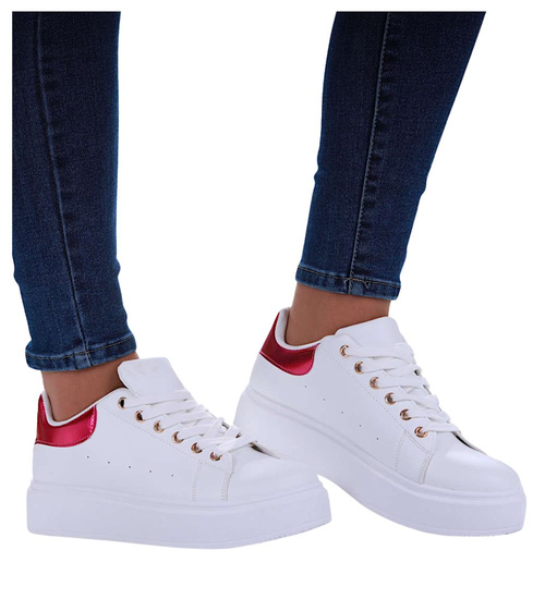 Sznurowane białe trampki na platformie /F2-3 17444 W187/