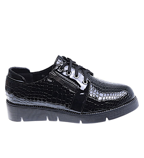 Czarne wiązane dziewczęce półbuty /D7-2 14966 T039/