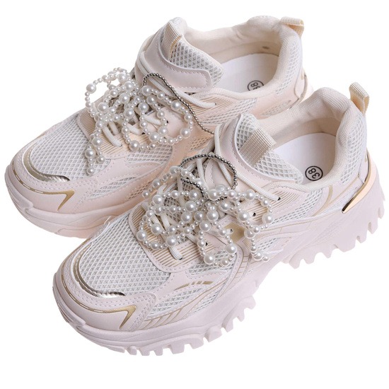 Beżowe sportowe buty na platformie D7-3 17342 T641/