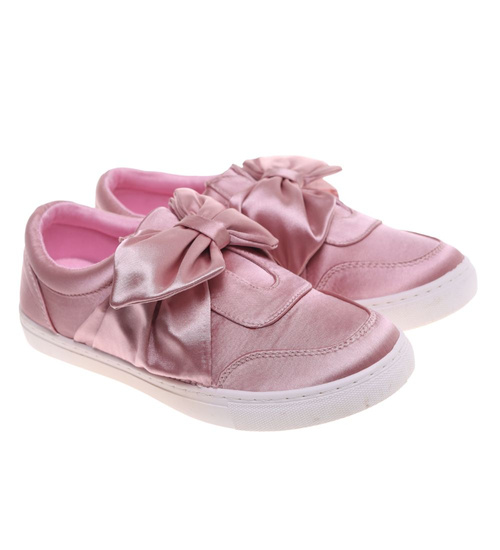 Wsuwane różowe damskie sneakersy z kokardą ost509