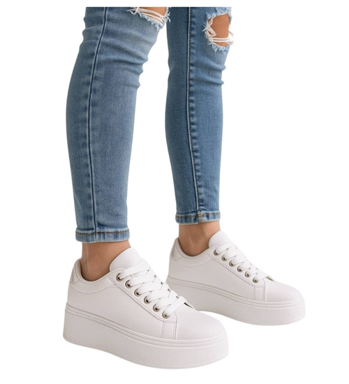 Białe damskie trampki na platformie /A10-2 18093 T288/