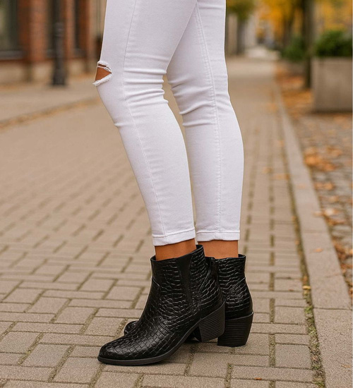 Ocieplane czarne botki na grubym obcasie /A9-3+h2 18268 T2/