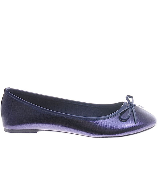 Granatowe damskie balerinki z kokardą /E6-3 2850 S059/