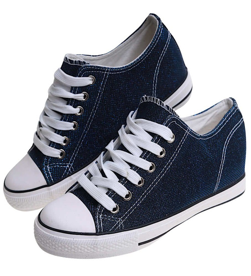 Granatowe trampki sneakersy na niskim koturnie /D6-3 13521 G099/