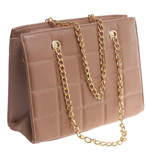 Beżowa torebka kuferek z łańcuszkiem i paskiem /H2 K46 TB676 G195/