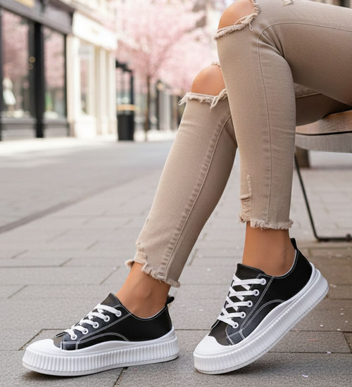 Czarne wiązane trampki creepersy /A5-2 12278 S293/