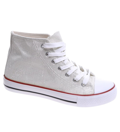 Białe trampki damskie z wysoką cholewką /E8-3 16604 G099/