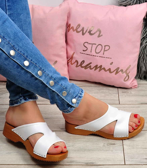 Drewniaki chodaki trepy klapki Białe /F8-1 Ae638 S338/