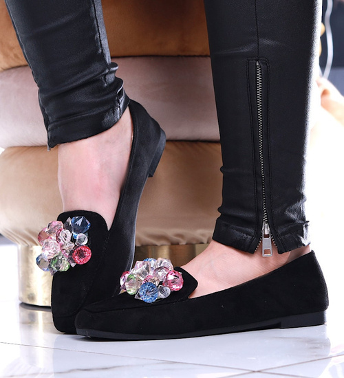 Czarne balerinki lordsy z kamieniami /D2-2 14080 T488/