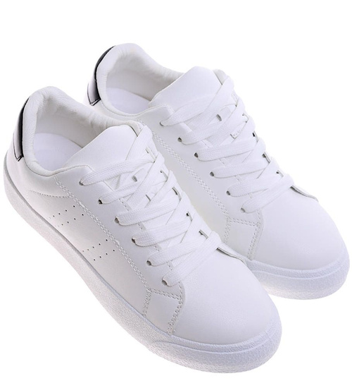 Białe damskie trampki z czarnymi dodatkami /B3-1 16249 T293/