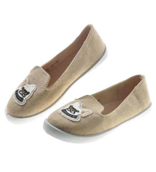 Beżowe dziecięce trampki z misiem /D6-1 8198 S017/