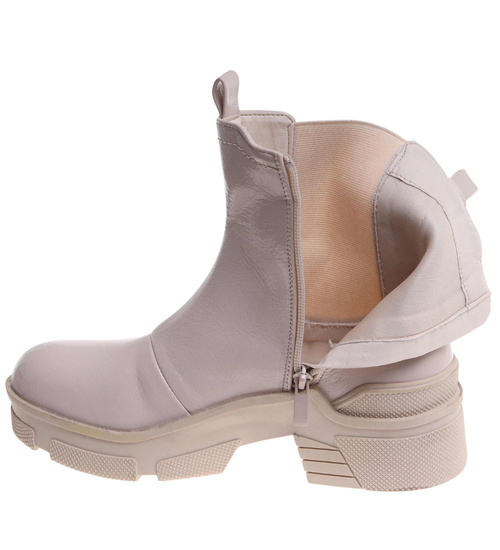 Beżowe botki sztyblety na płaskim grubym obcasie /F5-3 18594 T177/