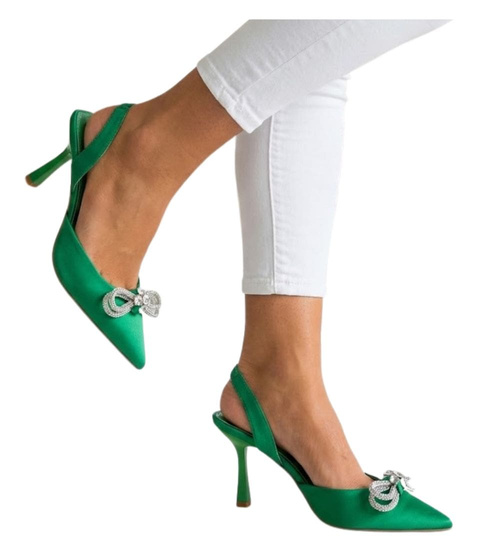 Zjawiskowe zielone szpilki z kokardą /G6-2 12144 T895/