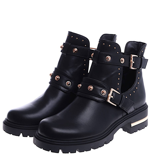 Wycięte czarne botki damskie na niskim obcasie /C3-2 14835 T422/