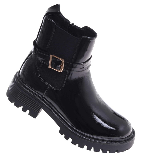 Zimowe czarne botki lśniące workery /A5-1 18561 W4/