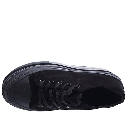 Czarne zamszowe damskie trampki na platformie /E3-3 15554 T298/