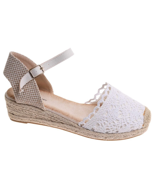 Sandały damskie na platformie Białe espadryle /D1-1 17863 T288/