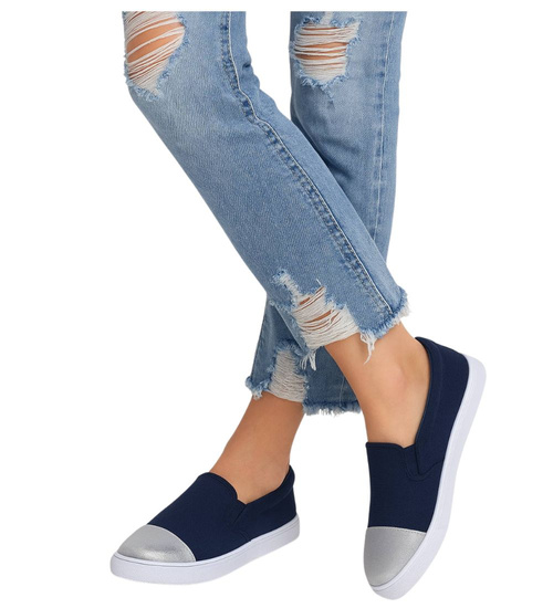 Wsuwane granatowe trampki dziewczęce slip on /D5-2 13683 T004/