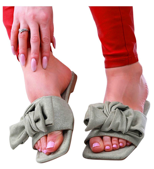 Płaskie oliwkowe klapki damskie /E2-2 13703 T194/