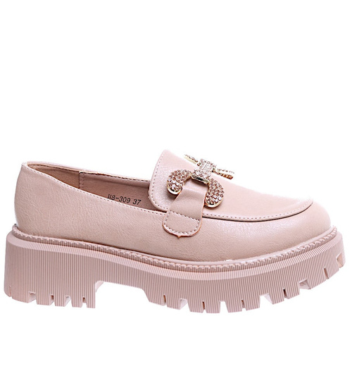 Wiosenne loafersy damskie półbuty na platformie Khaki /D8-1 15487 T336/