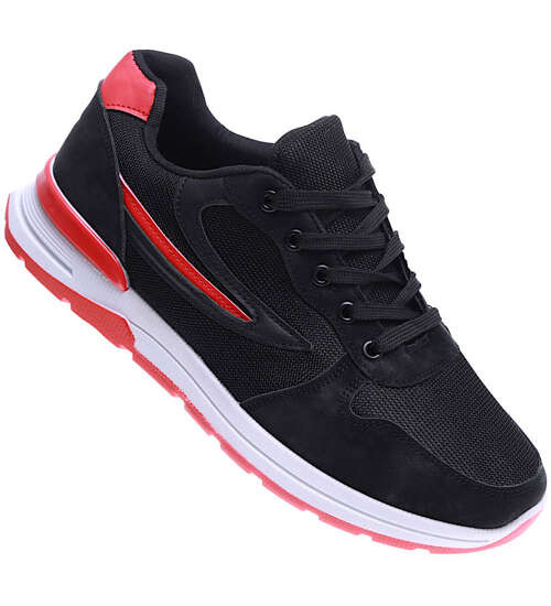 Sznurowane męskie buty sportowe Czarno czerwone /D7-3 15744 T382/ Sznurowane męskie buty sportowe Czarno czerwone /D7-3 15744 T382/