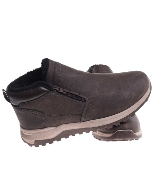 Brązowe botki męskie zimowe półbuty /E2-1 18595 T499/