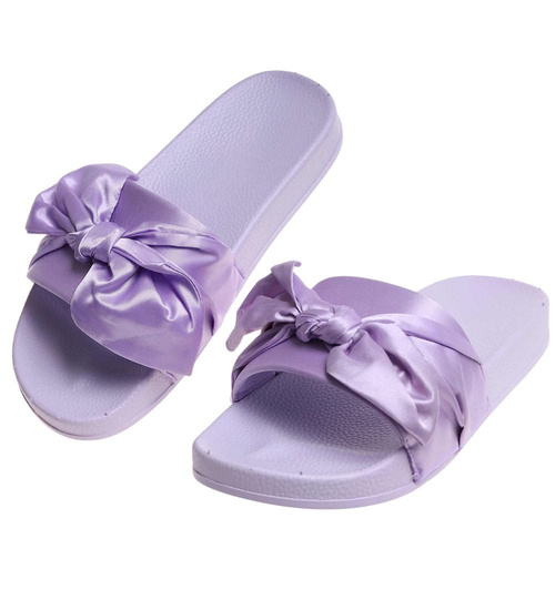 Fioletowe klapki damskie z kokardą /E6-34196 S096/