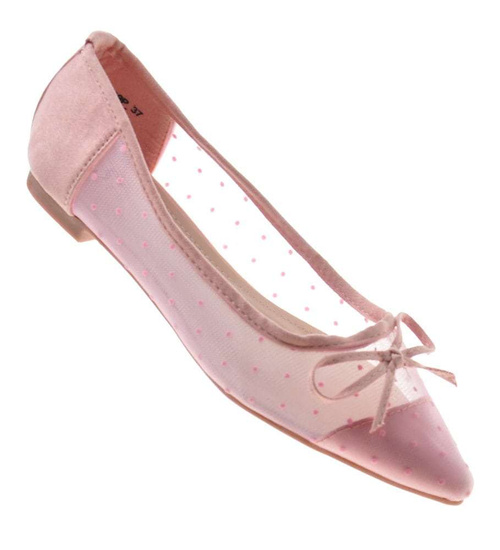 Koronkowe balerinki z kokardką Różowe /G13-2 8369 S099/ 