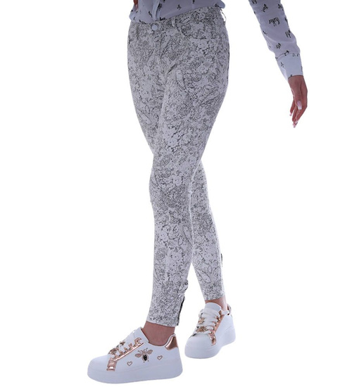 Biało szare spodnie damskie z wzorem /H2 UB841 G4/