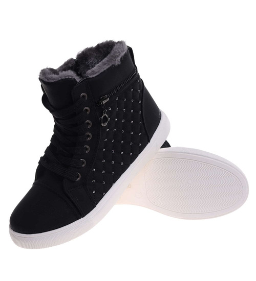 Zimowe czarne trampki z futerkiem /G3-2 18612 T396/